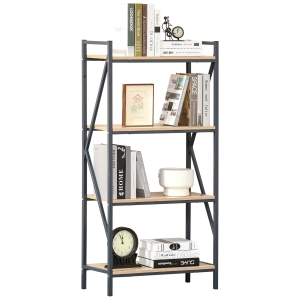 HOMCOM Estante de Livros de 4 Níveis amplo espaço de Armazenamento de Estilo Industrial para Sala de Estar Escritório 64x30x130cm Madeira Natural e Azul