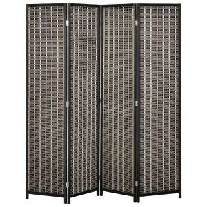 HOMCOM Biombo de 4 Painéis de Bambú Separador de Ambientes Dobrável Divisória para Espaços 180x180cm Marrom e Preto