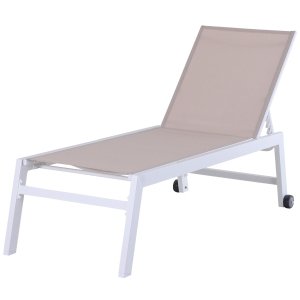 Outsunny espreguiçadeira de exterior com rodas e encosto ajustável em 5 níveis 169x65x102cm Bege