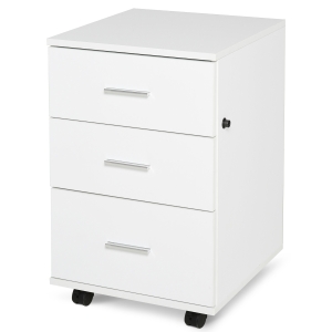 Vinsetto Armário de escritório com 3 gavetas Rodas freio Fechadura Chaves Incluídas 40x41,5x61,5 cm Branco