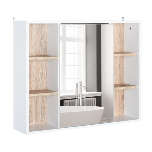 HOMCOM Armário de banheiro com espelho com espaço interior e prateleiras abertas 60x14.5x49.4 cm