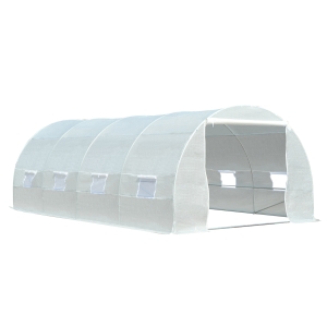 Outsunny Estufa de jardim Tipo de túnel com 8 janelas e tampa de polietileno 600x300x200 cm Branco