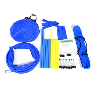 Kit Treino Agility Agilidade Cães Salto Túnel e Slalom Azul Amarelo