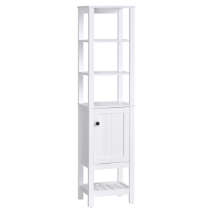 HOMCOM Armário alto para banheiro moderna com 3 prateleiras abertas 1 porta e prateleira inferior 40x30x164 cm Branco