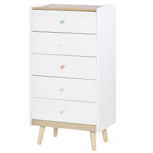 HOMCOM Cómoda Infantil de Madeira com 5 Gavetas para Crianças com Armazenamento para Brinquedos Roupa Livros 55x36x108cm Branco