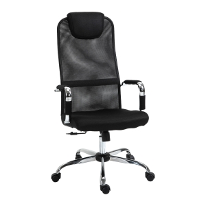 Vinsetto Cadeira de escritório ergonômica basculante e giratória com altura de assento ajustável com encosto de cabeça e malha de encosto alto 65,5x62,5x117-127 cm Preto