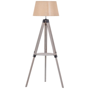 HOMCOM Lâmpada de assoalho com tripé com prateleira regulável em altura 63x63x110-150cm Bege