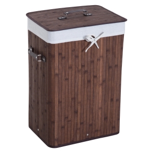 HomCom® Cesto para Roupa Suja Dobrável com Tampa Cesta de Lavandaría Retangular Bambú 70L com Asas 40x30x60cm Castanho