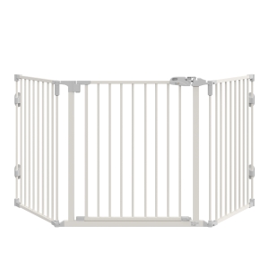 PawHut Hunde Absperrgitter Türschutzgitter Haustier Schutzgitter Winkel verstellbar klappbar Konfigurationsgitter mit automatische schließenden Tür 3 Paneele Weiß 202,5 x 76 cm