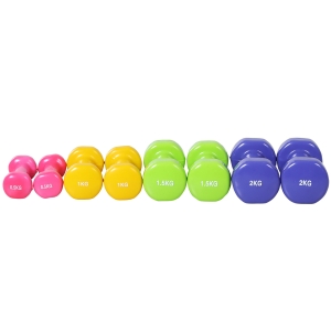 Ensemble d'haltères courtes multicolores total 10 Kg avec malette