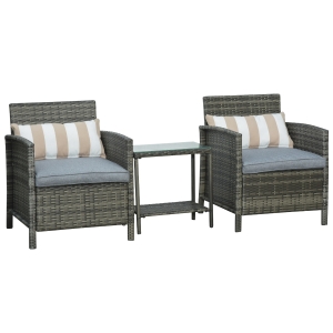 Ensemble de 2 fauteuils de jardin avec coussins et table basse