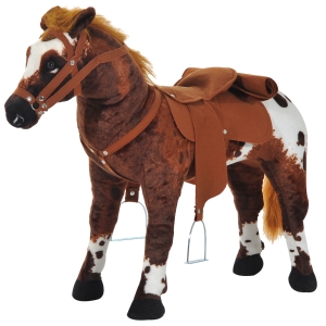 Homcom Cheval en Peluche Effets Sonores 32 Pistes 85 x 28 x 60 cm
