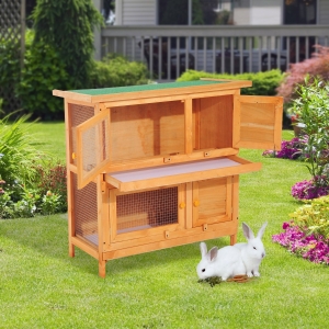 Pawhut Cage à Lapin en Bois 90 x 45 x 90 cm