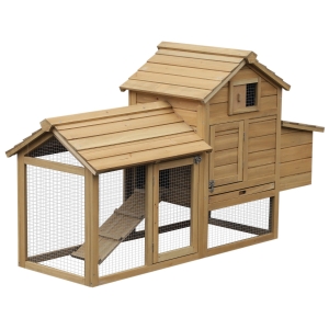 PawHut Cage à Poules Multi-Equipements en Bois Beige 151 x 54 x 87 cm