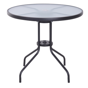 Outsunny Table ronde bistrot de jardin dim. Ø 80 x 72H cm espace installation parasol acier époxy noir plateau verre trempé