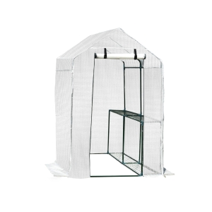 Serre de jardin 2 tablettes acier PE haute densité transparent blanc
