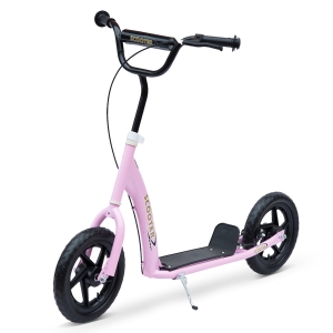 HOMCOM Trottinette patinette pneus 30 cm Hauteur Guidon réglable poignée Frein et béquille Acier Rose