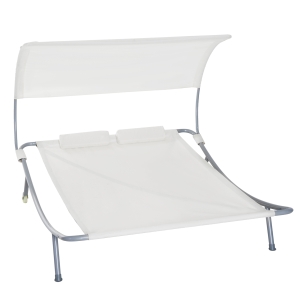 Outsunny Lit de Jardin 2 Places à Roulettes Beige 200 x 170 x 138 cm