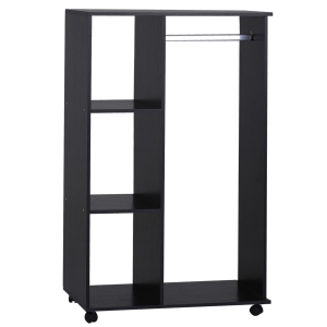 Armoire penderie de rangement sur roulettes 2 étagères noir