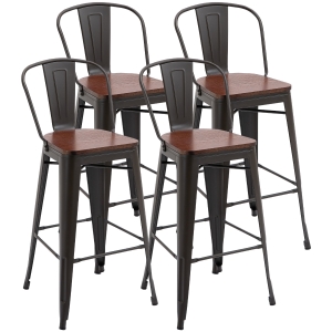 Homcom Lot de 4 tabourets de bar industriel avec dossier hauteur assise 76,5 cm métal café foncé