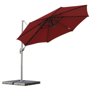 Outsunny Parasol déporté octogonal inclinable manivelle avec pied en acier Ø 2,94 x 2,48H m rouge bordeaux