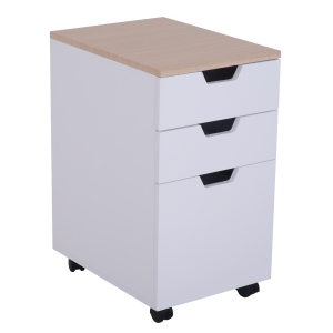 Caisson de bureau sur roulettes 3 tiroirs coulissants MDF blanc bois clair