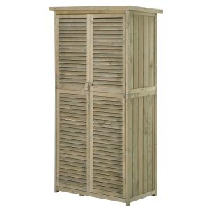 Armoire de jardin portes persiennes 2 étagères bois pin