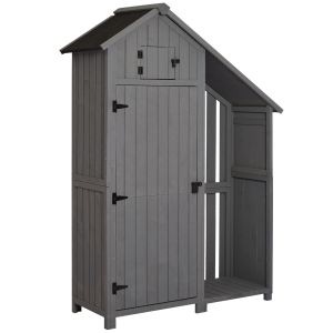 Armoire abri de jardin avec range-bûches toit bitumé bois pin traité gris