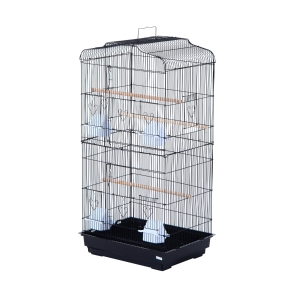 PawHut Cage à Oiseaux avec Mangoires Noir 48 x 36 x 91 cm
