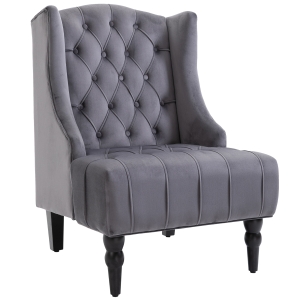 Homcom Fauteuil Chesterfield grand confort dossier assise capitonné avec boutons velours gris