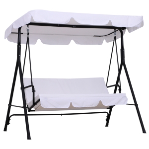 Outsunny Balancelle de jardin 3 places toit imperméabilisé inclinaison réglable coussins assise et dossier 1,72L x 1,1l x 1,52H m acier noir polyester blanc