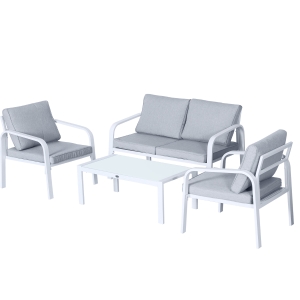 Ensemble salon de jardin 4 personnes style Yachting gris blanc