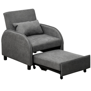 Fauteuil chauffeuse convertible dossier inclinable coussin tissu gris