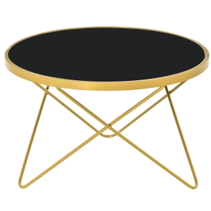 Table basse ronde style art déco acier doré verre trempé noir