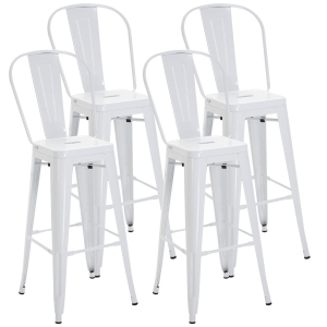 Homcom Lot de 4 tabourets de bar industriel avec dossier hauteur assise 76,5 cm métal blanc