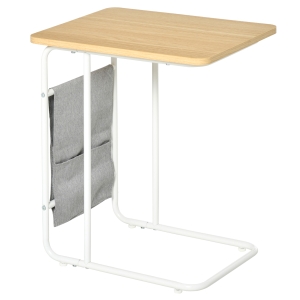 Table basse 2 pochettes tissu gris métal aspect bois clair