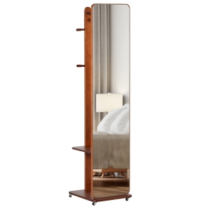 Miroir sur pied avec roulettes - portant, 4 patères étagère
