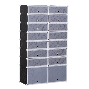 Homcom Armoire à chaussures range chaussures L 95 x l 37 x H 160 cm 14 cubes rectangulaires et 2 grands cubes noir et blanc 17