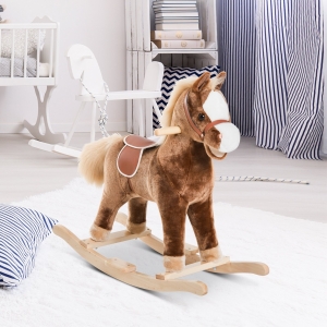 Homcom Cheval à Bascule en Peuplier Bruen et Beige74 x 33 x 62 cm