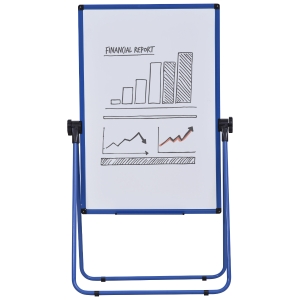 Chevalet de conférence pliable - tableau blanc magnétique double face - pivotant, réglable en hauteur 73L x 45l x 92-158H cm - bleu