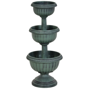 Jardinière apparence fontaine de jardin 3 niveaux vert antique