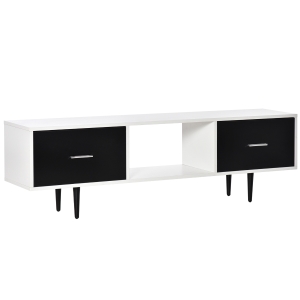 Meuble TV style contemporain 1 niche 2 tiroirs blanc noir