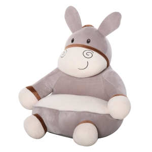 Fauteuil enfant âne revêtement velours gris crème