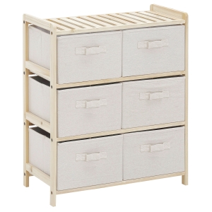 Commode 6 tiroirs tissu polyester beige bois sapin