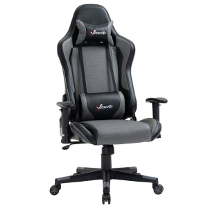Fauteuil de bureau gamer réglable avec coussins polyester gris noir