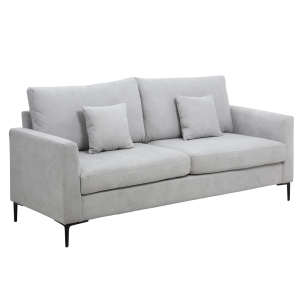 Canapé 2 places contemporain piètement métal noir tissu aspect lin gris clair
