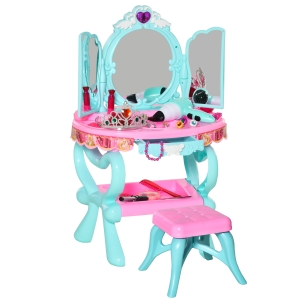 Coiffeuse enfant avec tabouret accessoires fonctions lumineuses sonores rose turquoise