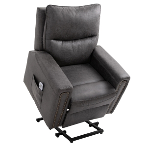 Fauteuil releveur électrique massant revêtement PU tissu gris