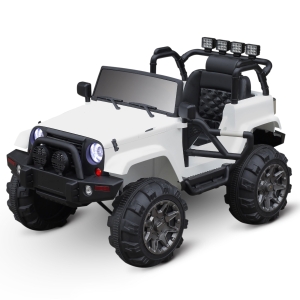 HOMCOM Voiture 4x4 électrique 12 V + télécommande 128L x 78l x 76H cm Enfants 3 à 8 Ans Effets Lumineux sonores Lecteur MP3 Blanc