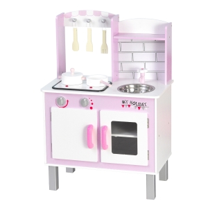 Cuisine bois jeu d'imitation accessoires & rangements inclus fonction sonore rose